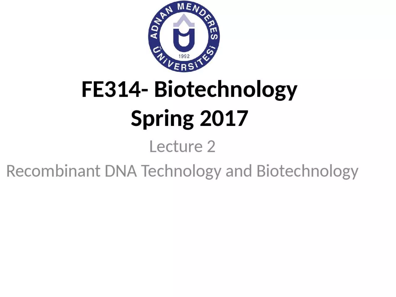 Lecture   2 Recombinant  DNA