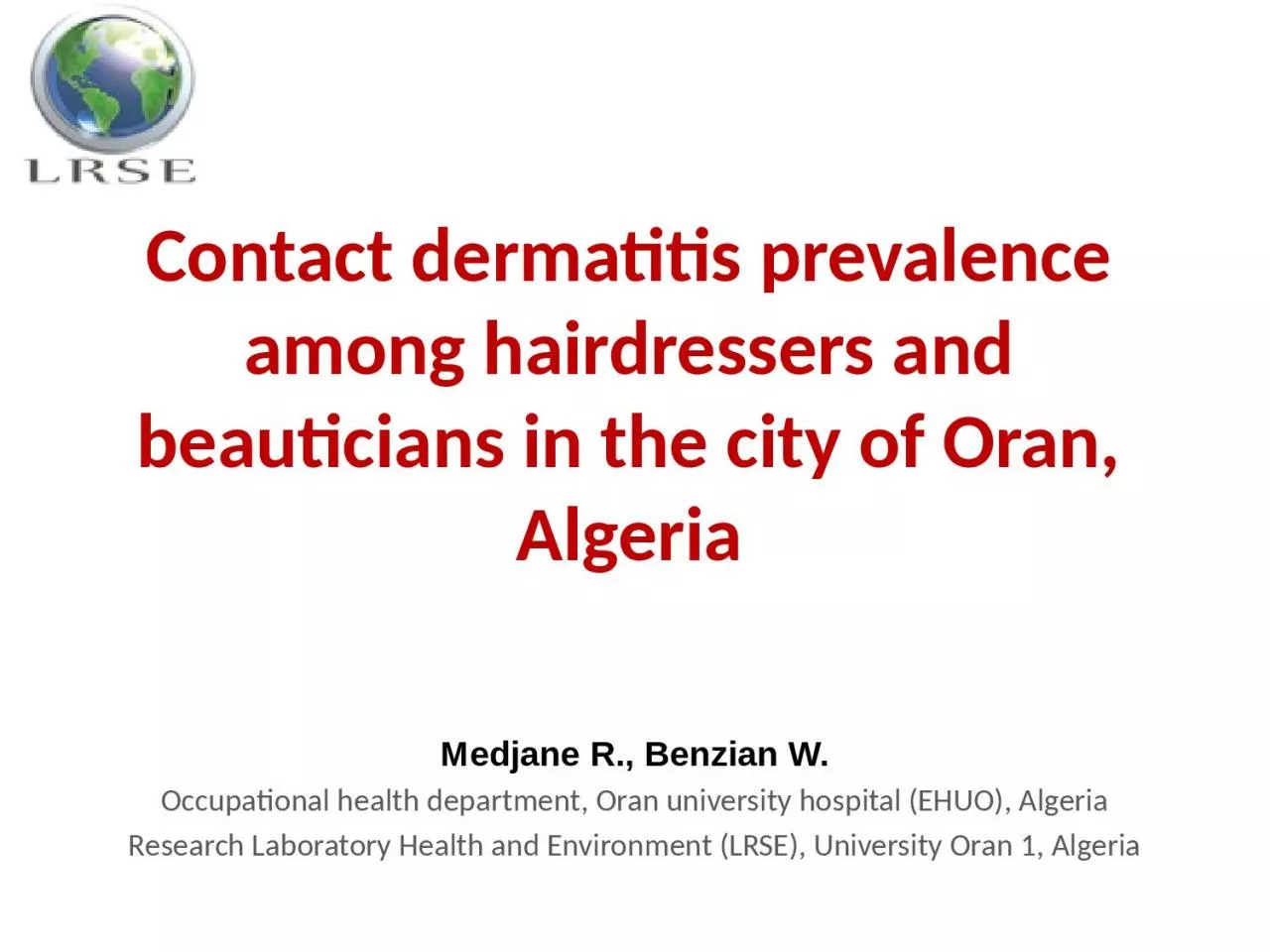 PPT-Contact dermatitis prevalence among hairdressers and beauticians in the city of Oran,