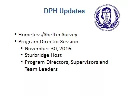 DPH Updates Homeless/Shelter Survey