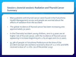 Session 1 (tutorial session): Radiation and Thyroid Cancer