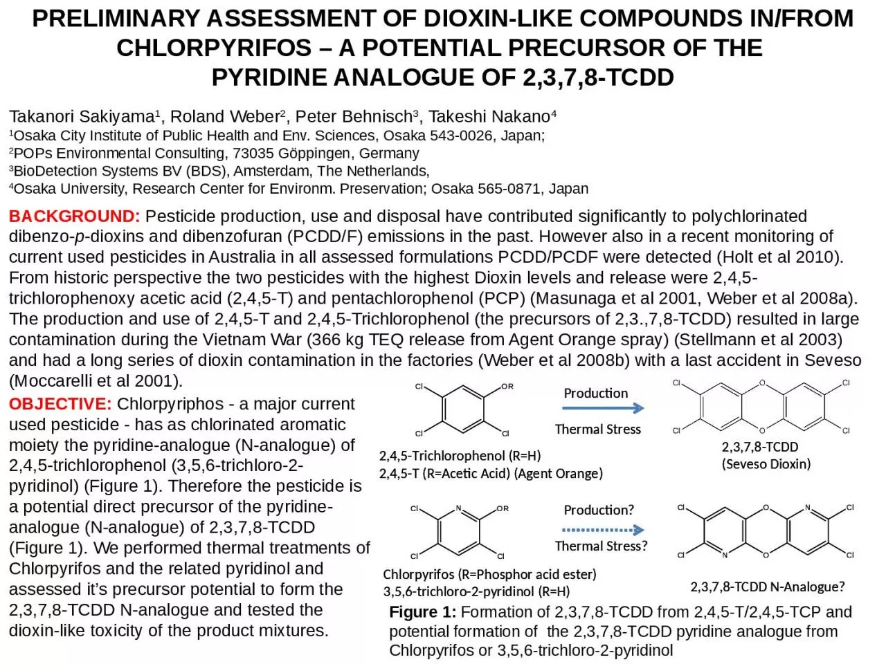Figure 1:  Formation of 2,3,7,8-TCDD from 2,4,5-T/2,4,5-TCP and potential formation of