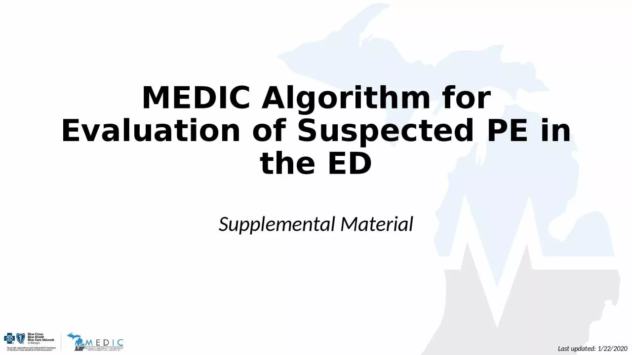 PPT-MEDIC Algorithm for Evaluation of Suspected PE in the ED