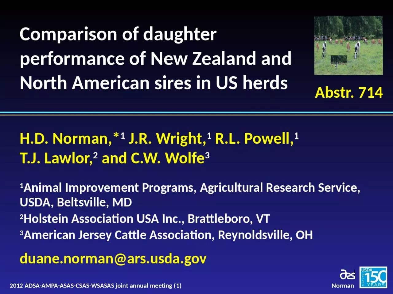 PPT-Comparison of daughter performance of New Zealand and North American sires in US herds