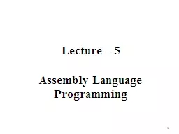 Lecture – 5 Assembly Language Programming