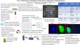 Use of Proteins to Produce Fruit Flies Tolerant to Dehydration