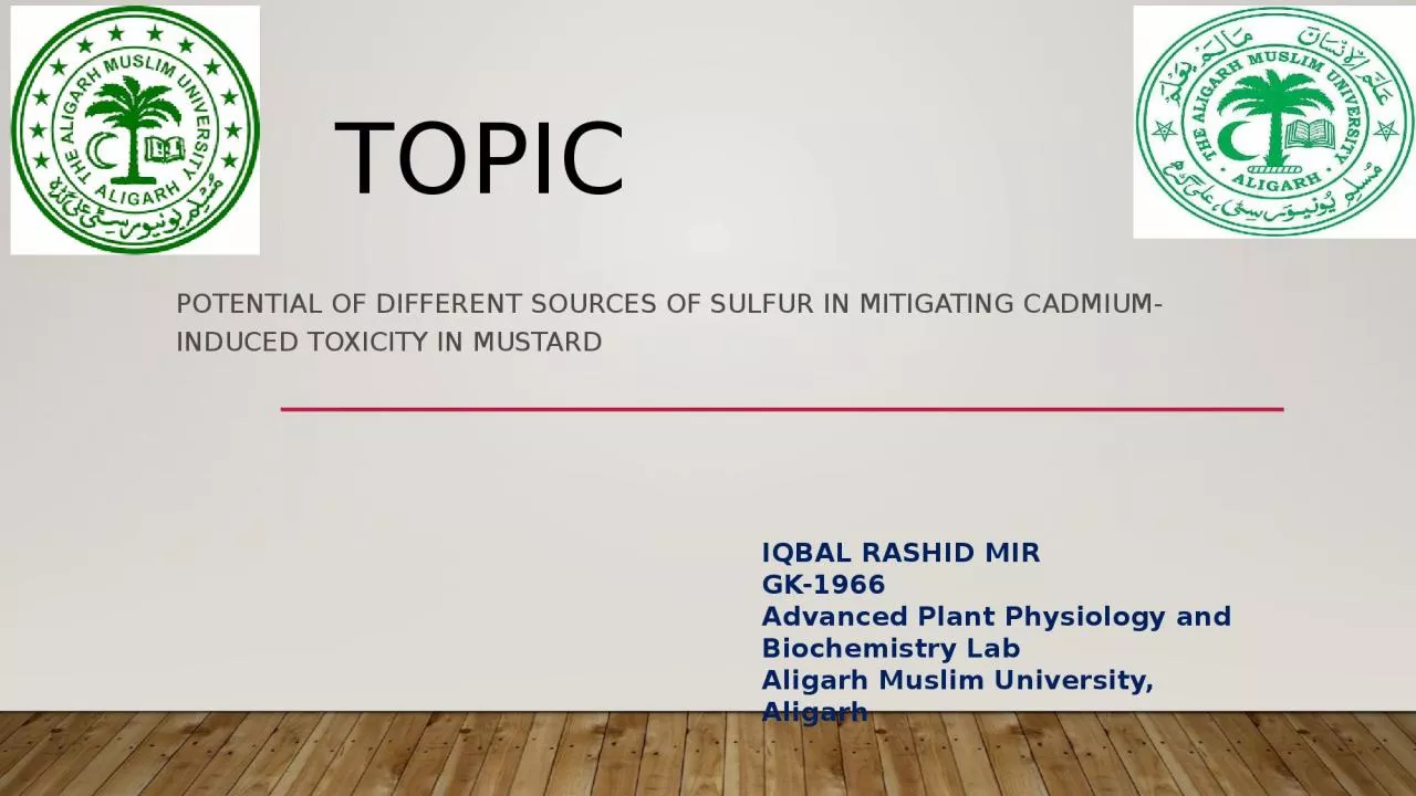 Topic Potential of different sources of sulfur in mitigating cadmium-induced toxicity