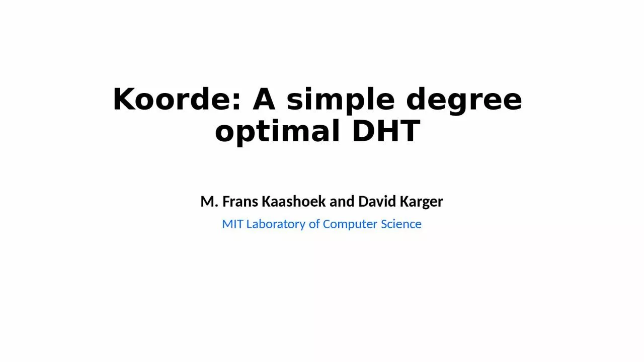 PPT-Koorde : A simple degree optimal DHT