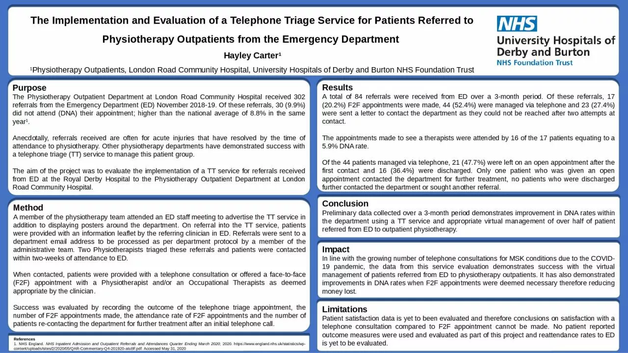 PPT-The Implementation and Evaluation of a Telephone Triage Service for Patients Referred