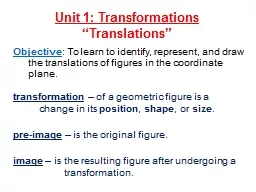 Unit 1: Transformations “Translations”