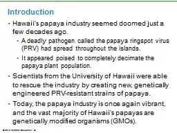 Introduction Hawaii’s papaya industry seemed doomed just a few decades ago.