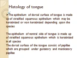 The epithelium of dorsal surface of tongue is made up of stratified squamous epithelium