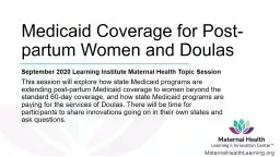 Medicaid Coverage for Post-partum Women and Doulas