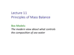 Lecture 11 Principles of Mass Balance