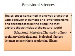 Behavioral sciences The