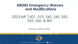KBEMS Emergency Waivers  and Modifications