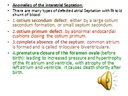 Anomalies of the interatrial Septation