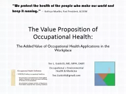 The Value Proposition of Occupational Health: