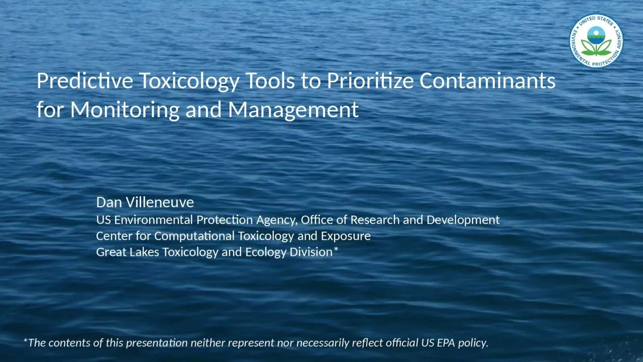 PPT-Predictive Toxicology Tools to Prioritize Contaminants for Monitoring and Management