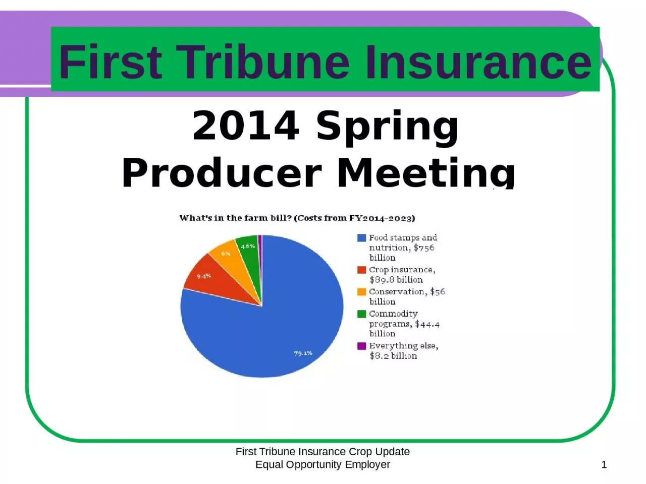 First Tribune Insurance Crop Update Equal Opportunity Employer
