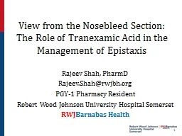 View from the Nosebleed Section: The Role of Tranexamic Acid in the Management of Epistaxis