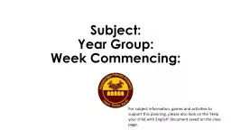 Subject: English Year Group:1