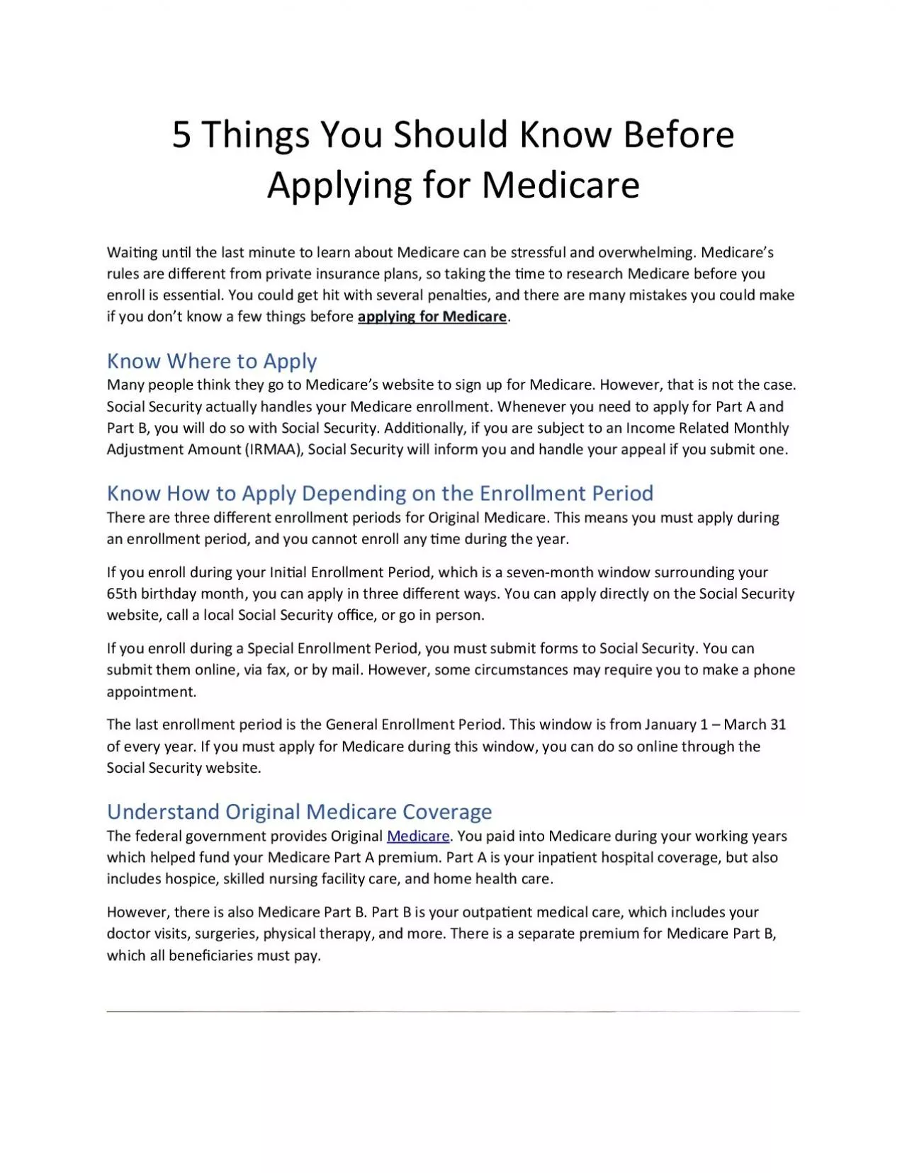 5 Things You Should Know Before Applying for Medicare
