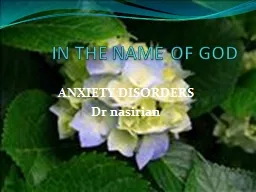 IN THE NAME OF GOD ANXIETY DISORDERS