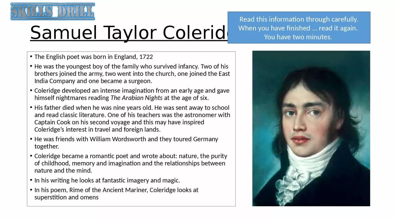 PPT-Samuel Taylor Coleridge The English poet was born in England, 1722