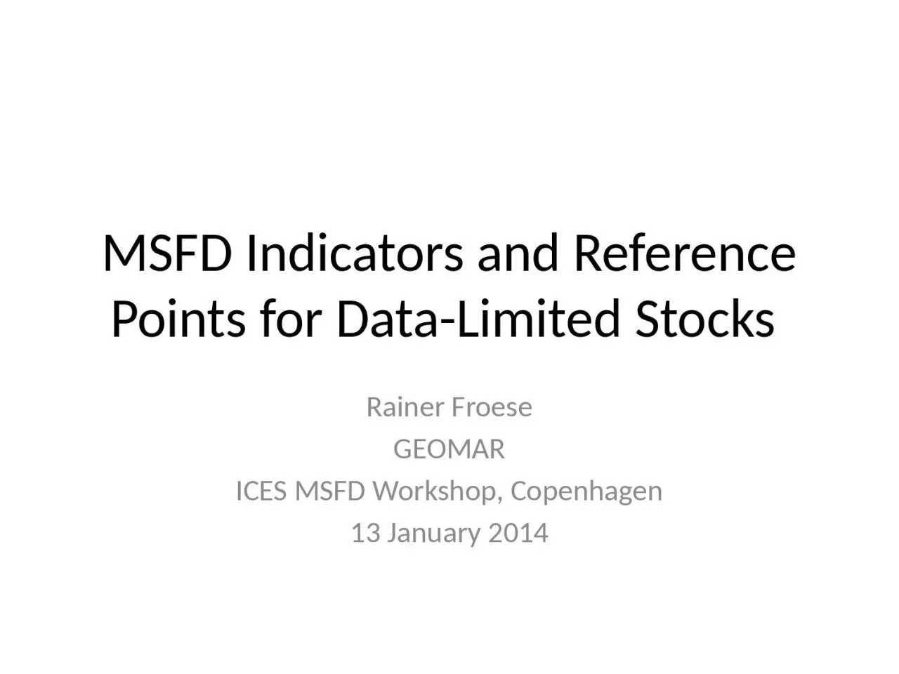 MSFD Indicators and Reference Points for Data-Limited Stocks