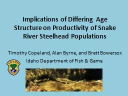 Implications of Differing Age Structure on Productivity of Snake River Steelhead Populations