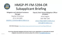 HMGP-PF-FM-5394-OR  Subapplicant Briefing