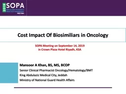 Cost Impact Of Biosimiliars in Oncology