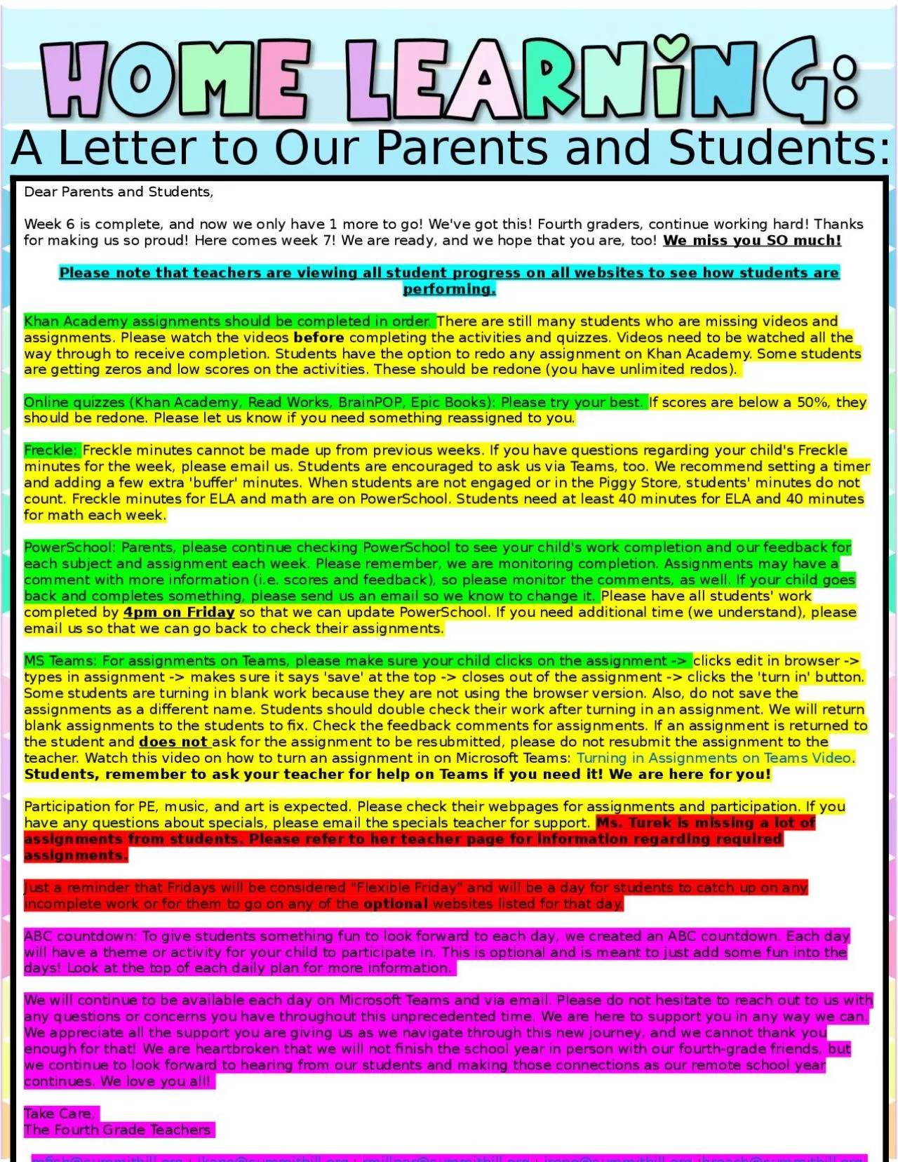 PPT-A Letter to Our Parents and Students: 