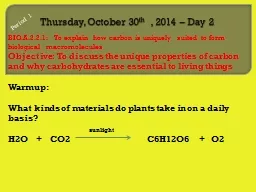 Thursday, October 30 th   , 2014 – Day 2