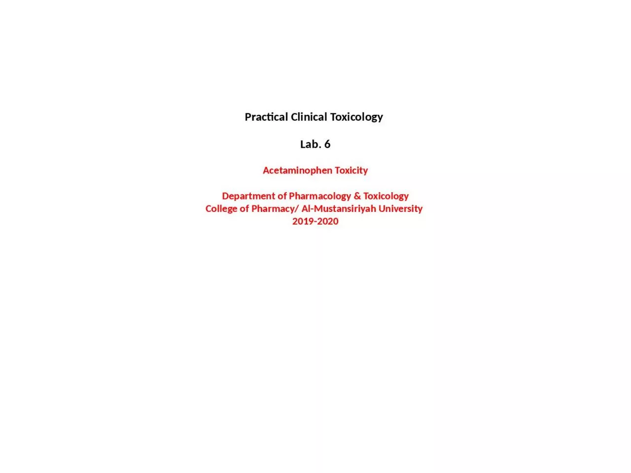 Practical Clinical Toxicology