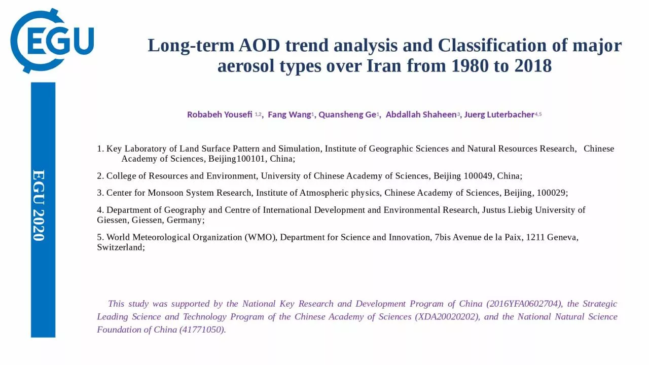 PPT-Long-term AOD trend analysis and Classification of major aerosol types over Iran from