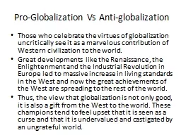 Pro-Globalization Vs Anti-globalization