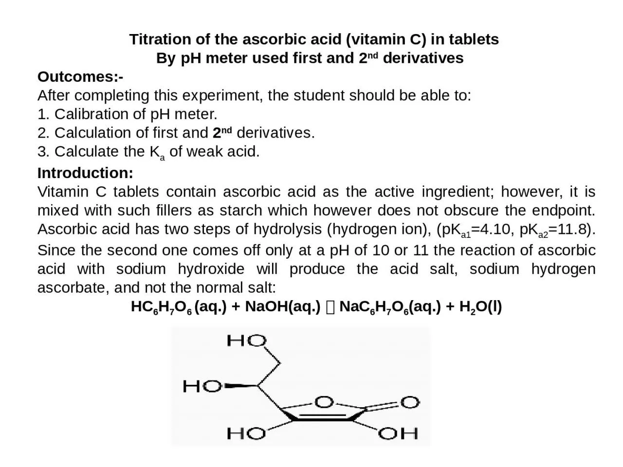 Titration of the ascorbic acid (vitamin C) in tablets