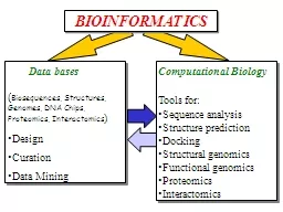 Data bases ( Biosequences, Structures, Genomes, DNA Chips, Proteomics, Interactomics