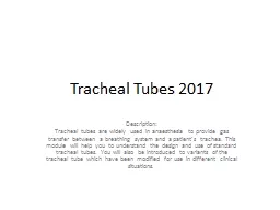 Tracheal Tubes 2017 Description: