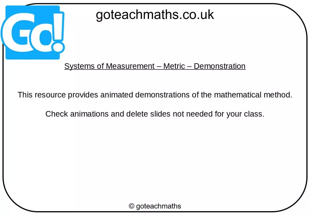 PPT-Systems of Measurement – Metric – Demonstration