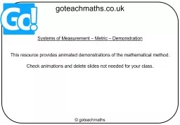 Systems of Measurement – Metric – Demonstration