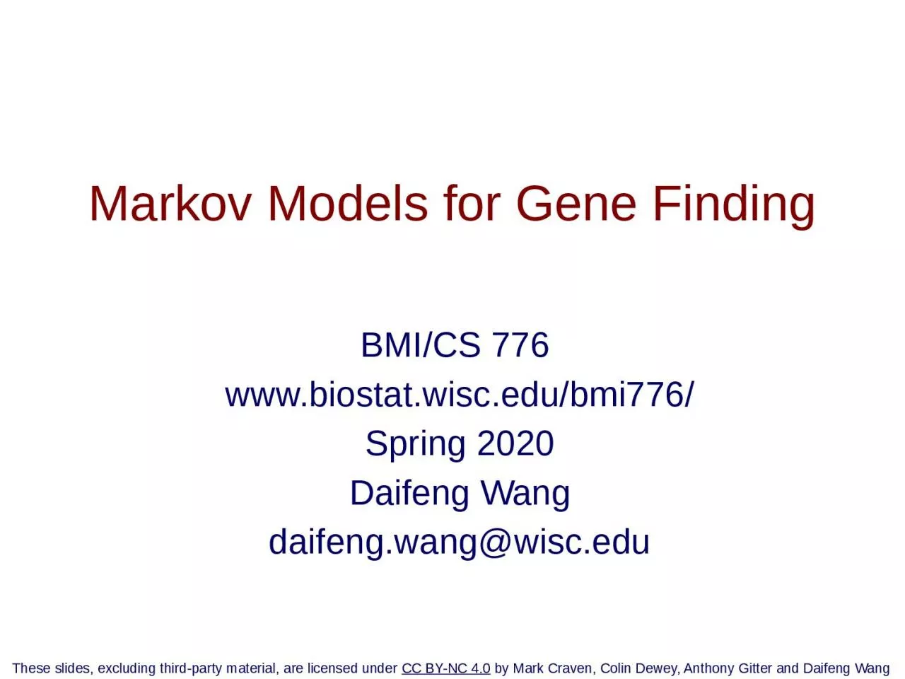 Markov Models for Gene Finding