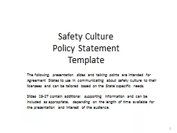 1 Safety Culture  Policy Statement