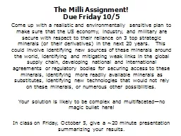 The  Milli  Assignment! Due Friday 10/5