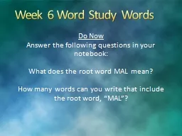 Week 6 Word Study Words Do Now