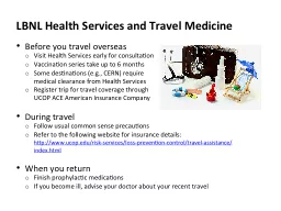 LBNL Health Services and Travel Medicine