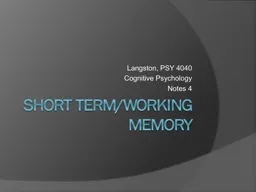 Short Term/Working Memory