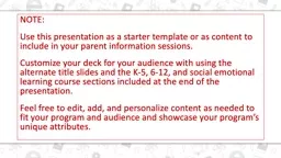 NOTE:  Use this presentation as a starter template or as content to include in your parent informat