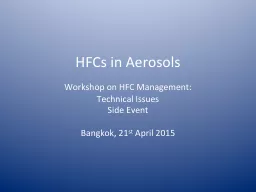 HFCs in Aerosols Workshop on HFC Management: